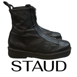 Authentic Stuad designer black leather Miles Zipper ankle boots sz 9